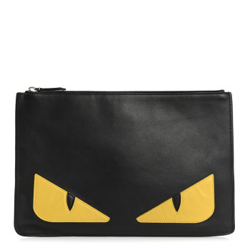 FENDI Vitello Century Monster Eyes Inlay Pouch Black Giallo