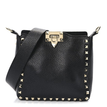 VALENTINO GARAVANI Pebbled Calfskin Mini Rockstud Flip-Lock Messenger Bag Black