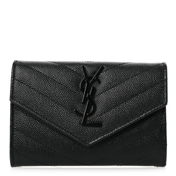 SAINT LAURENT Grain De Poudre Matelasse Chevron Small Monochrome Monogram Envelope Wallet Black