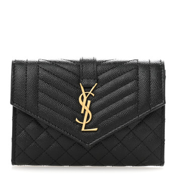 SAINT LAURENT Grain De Poudre Textured Mixed Matelasse Triquilt Small Monogram Envelope Wallet Black