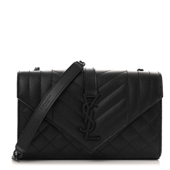 SAINT LAURENT Grain De Poudre Textured Mixed Matelasse Triquilt Small Monogram Monochrome Satchel Black