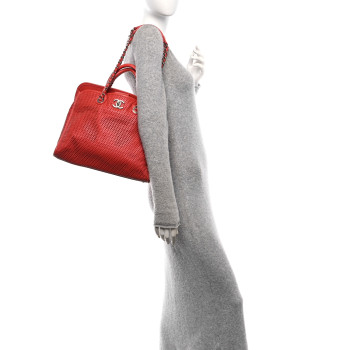 CHANEL Calfskin Perforated Up In The Air Tote Red