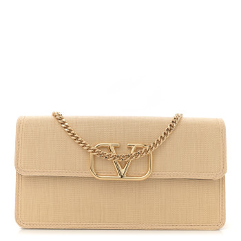 VALENTINO GARAVANI Raffia VLogo Wallet on Chain Beige