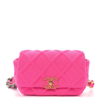 CHANEL Jersey Quilted Chanel 19 Waist Bag Pink