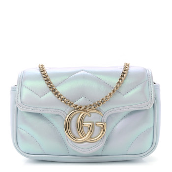 GUCCI Iridescent Nappa Chevron Matelasse Super Mini GG Marmont Shoulder Bag Iridescent Snow Light Blue