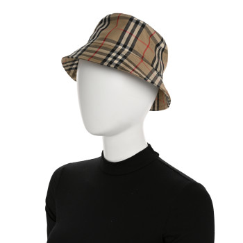 BURBERRY Technical Cotton Vintage Check Bucket Hat S Archive Beige