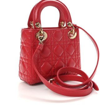 CHRISTIAN DIOR Lambskin Cannage Mini Lady Dior Red
