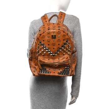 MCM Visetos Studded Medium Stark M Backpack Cognac