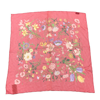 GUCCI Silk Floral Print Square Scarf Red