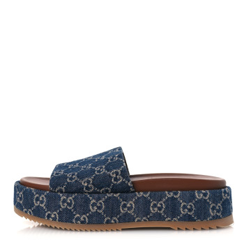 GUCCI New Denim GG Monogram Angelina Platform 55mm Slide Sandals 40 Blue Tea