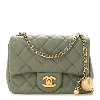CHANEL Lambskin Quilted Mini Pearl Crush Flap Green