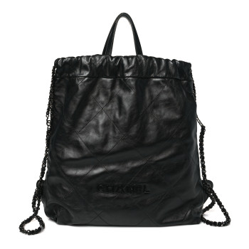 CHANEL Shiny Calfskin Quilted Chanel 22 Backpack So Black