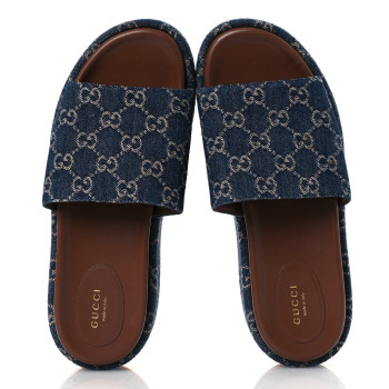 GUCCI New Denim GG Monogram Angelina Platform 55mm Slide Sandals 40 Blue Tea