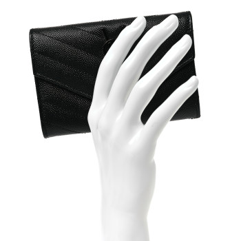 SAINT LAURENT Grain De Poudre Matelasse Chevron Small Monochrome Monogram Envelope Wallet Black