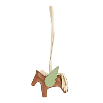 HERMES Milo Lambskin Grigri Rodeo Pegase Horse Bag Charm PM Craie Gold Vert Criquet