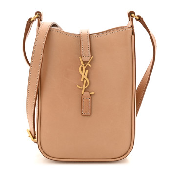 SAINT LAURENT Smooth Calfskin Le 5 A 7 Vertical Hobo Brown Gold