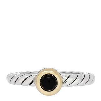 DAVID YURMAN Sterling Silver 14K Yellow Gold Black Onyx Petite Cable Ring 53 6.5