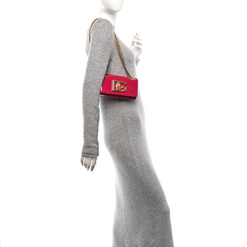 DOLCE & GABBANA DOLCE GABBANA Patent DG Girls Phone Shoulder Bag Dark Pink