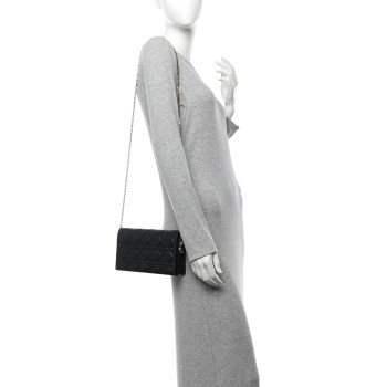 CHRISTIAN DIOR Lambskin Cannage Lady Dior Pouch Black