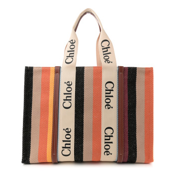 CHLOE Cotton Calfskin Large Woody Striped Tote Multicolor