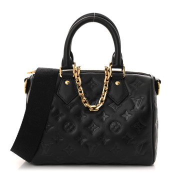 LOUIS VUITTON Lambskin Embossed Monogram Speedy 22 Bandouliere Black