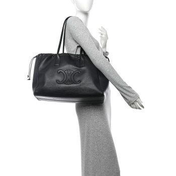CELINE Smooth Calfskin Cuir Triomphe Cabas Drawstring Black