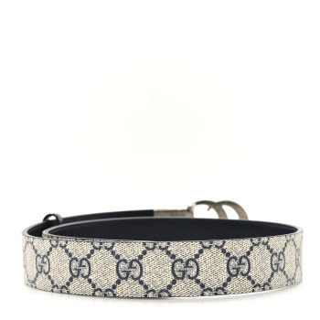 GUCCI GG Supreme Monogram Plutone Calfskin Palladium Double G Reversible 30mm Belt 75 30 Beige Ebony Black