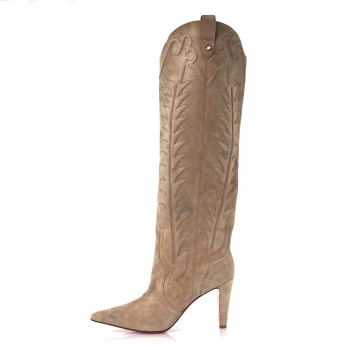 CHRISTIAN LOUBOUTIN Veau Velours Santia Botta 85 Tall Boots 41.5 Lionne