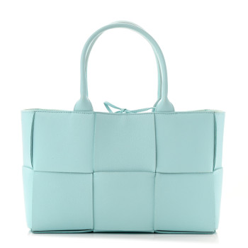 BOTTEGA VENETA Grained Calfskin Maxi Intrecciato Small Arco Tote Pale Blue