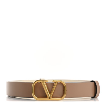 VALENTINO GARAVANI Glossy Calfskin VLogo Reversible 20mm Belt 80 32 Light Ivory Rose Cannelle
