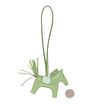 HERMES Milo Lambskin Matte Alligator Touch Grigri Rodeo Horse Bag Charm PM Vert Criquet Vert D'eau