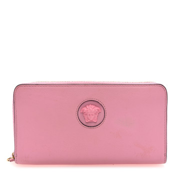 VERSACE Calfskin Medusa Zip Wallet Pink