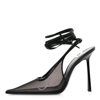 SAINT LAURENT Tulle Mesh Lambskin Oxails 110 Ankle Tie Pumps 40 Black