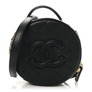 CHANEL Caviar Quilted Small Round Vanity With Chain Black