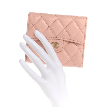 CHANEL Caviar Quilted Compact Flap Wallet Light Pink
