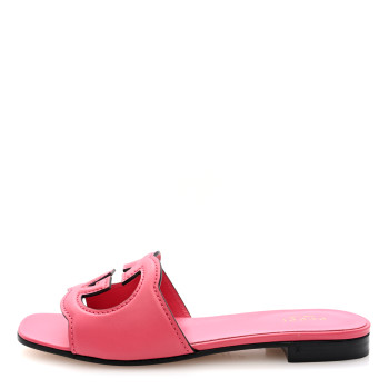 GUCCI Cosmos Softy Calfskin Interlocking G Cut Out Slide Sandals 37 Rhodamine Pink