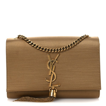 SAINT LAURENT Satin Small Classic Monogram Kate Tassel Satchel Sahara Beige