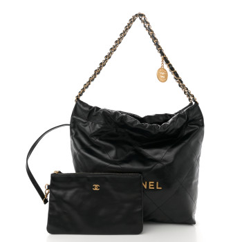 CHANEL Shiny Calfskin Quilted Small Chanel 22 Black