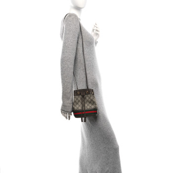 GUCCI GG Supreme Monogram Web Mini Ophidia Bucket Bag Brown