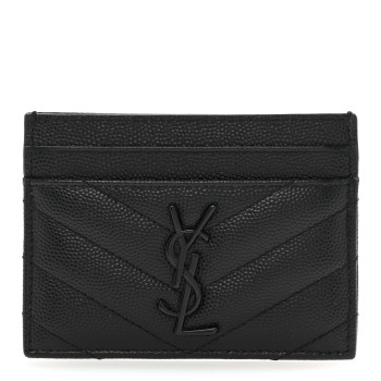 SAINT LAURENT Grain De Poudre Matelasse Chevron Monochrome Monogram Credit Card Case Black