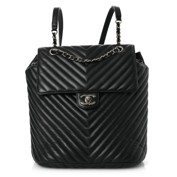 CHANEL Calfskin Chevron Quilted Large Urban Spirit Backpack Black