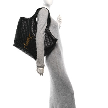 SAINT LAURENT Lambskin Quilted Maxi Icare Shopping Tote Tote Black