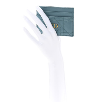CHRISTIAN DIOR Supple Calfskin Cannage Caro Five-Slot Card Holder Blue