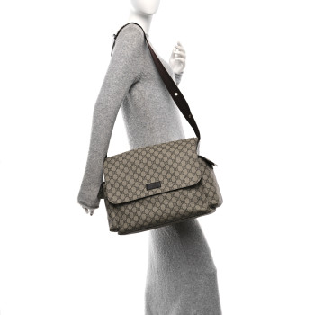 GUCCI GG Plus Monogram Messenger Diaper Bag Dark Brown