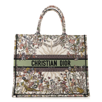 CHRISTIAN DIOR Canvas Embroidered Large 4 Saisons Hiver Soleil Book Tote Multicolor