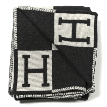 HERMES Wool Cashmere Avalon Blanket Ecru Gris Fonce