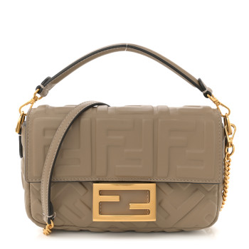 FENDI Nappa FF 1974 Embossed Mini Baguette Dove Gray