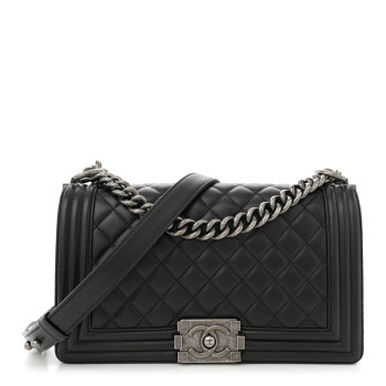 CHANEL Lambskin Quilted Medium Boy Flap Black