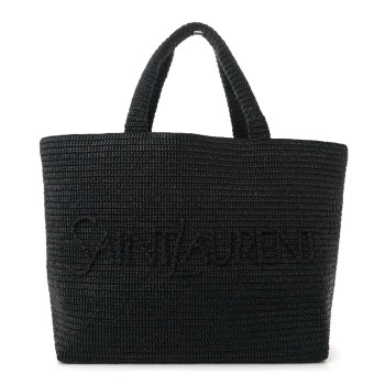 SAINT LAURENT Raffia Logo Tote Black