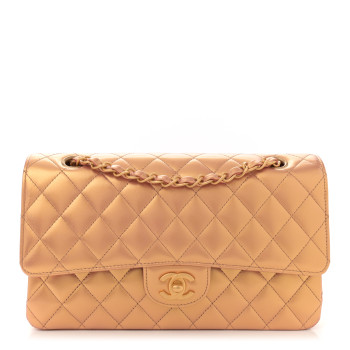 CHANEL Metallic Lambskin Quilted Medium Double Flap Golden